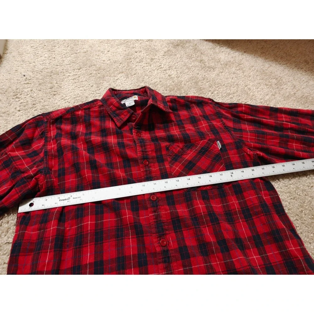 Carhartt Mens Red Black Plaid Flannel Shirt Long Sleeve Regular Fit L S250 CRI